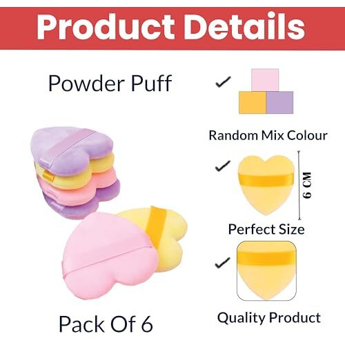 Temperia (6 Pcs) Powder Puff For Women - Makeup Face Foundation Puff Blender Sponge Set - Smooth Coverage | Ultra Soft | Travel Friendly | Reusable (Random Colors)