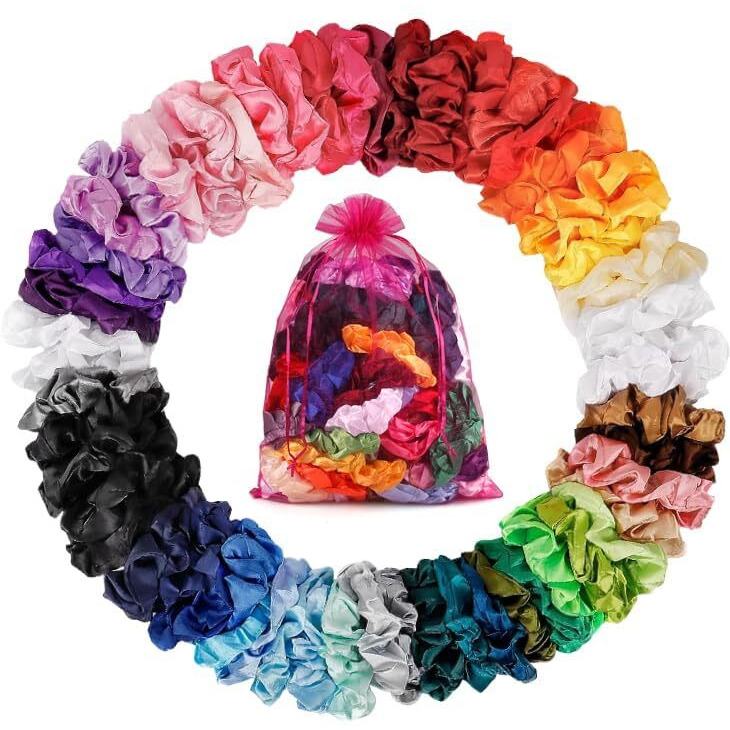 Candibella Luxury Satin Scrunchies For Women,Pack Of 20 Deluxe Scrunchies Set, Silk Satin Scrunchies For Girls, Best Gift For Mom, Sister & Friend, Anti-Hair Breakage Hair Scrunchies For Women, Hair Ties (Pack Of 20 Random Shades)