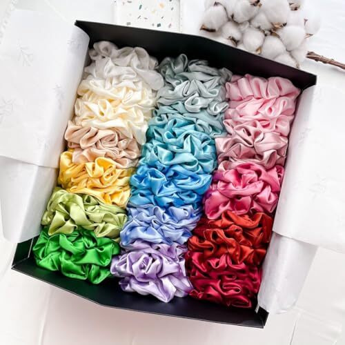 Candibella Luxury Satin Scrunchies For Women,Pack Of 20 Deluxe Scrunchies Set, Silk Satin Scrunchies For Girls, Best Gift For Mom, Sister & Friend, Anti-Hair Breakage Hair Scrunchies For Women, Hair Ties (Pack Of 20 Random Shades)