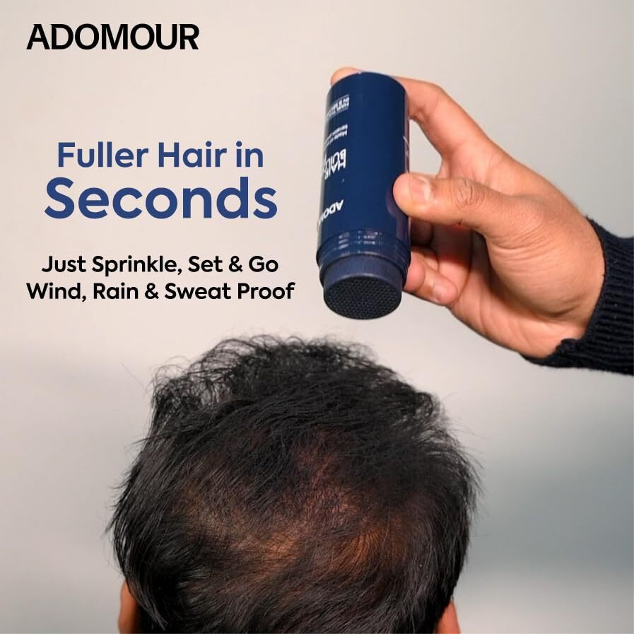 Adomour Hair Building Fiber (27.5G)  Natural-Looking Coverage | Keratin Fibers For Thinning Hair & Bald Spots | Instant Thickening For Men & Women | Black