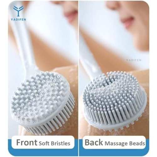 Soft Silicone Back Scrubber Shower Bath Body Brush With Long Handle, Bpa-Free, Hypoallergenic, Eco-Friendly (Multicolor) (Pack Of 1)