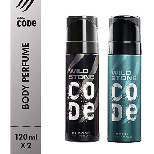 Wild Stone Code Chrome And Steel No Gas Fresh Body Perfume Spray Combo For Men, 120 Ml Each (Pack Of 2)