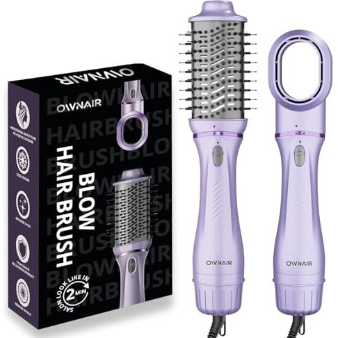 Ownair Pro Hair Dryer & Straightener, Hot Air Brush, 4 Heat & Speed Modes, Cool Shot, 1200W, Purple