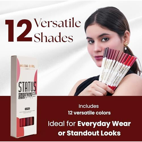 Huda Girl Lip Liner Pencil Set For Women And Girls - Soft Waterproof Smooth Lipliner Pencil, Long Lasting Matte Pigments In 12 Colors, Lip Liner Set