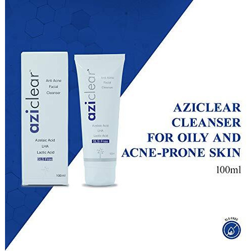 Aziclear Anti-Acne Facial Cleanser With Azelaic Acid, Lha, And Lactic Acid For Oily And Acne-Prone Skin Type, 100 Ml