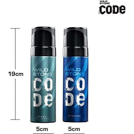 Wild Stone Code Steel And Titanium Long Lasting No Gas Body Perfume For Men, Pack Of 2 (150Ml Each), Spray
