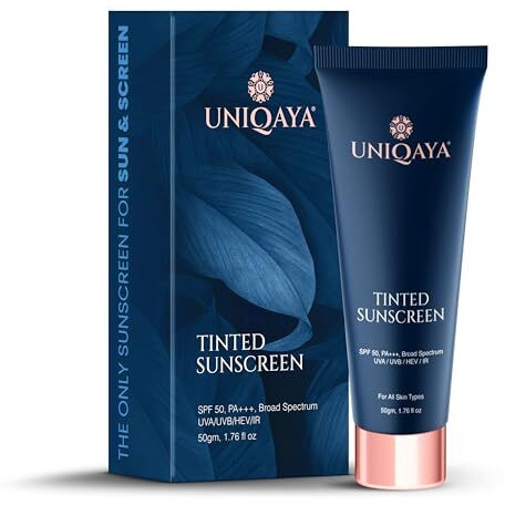 Uniqaya Tinted Sunscreen Spf 50 Pa+++|Tinted Sunscreen For Men & Women Sunscreen For Oily Skin & Dry Skin |Blue Light Protection No White Cast, Lightweight