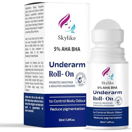 Skylike 4% Aha Bha Underarm Roll On | With 2% Lactic Acid, 1% Mandelic Acid, 1% Salicylic Acid | Prevents Odour, Reduces Pigmentation | For Radiant Underarms, 50Ml