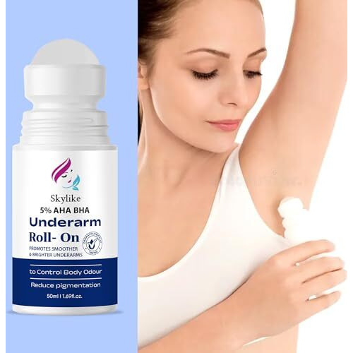 Skylike 4% Aha Bha Underarm Roll On | With 2% Lactic Acid, 1% Mandelic Acid, 1% Salicylic Acid | Prevents Odour, Reduces Pigmentation | For Radiant Underarms, 50Ml