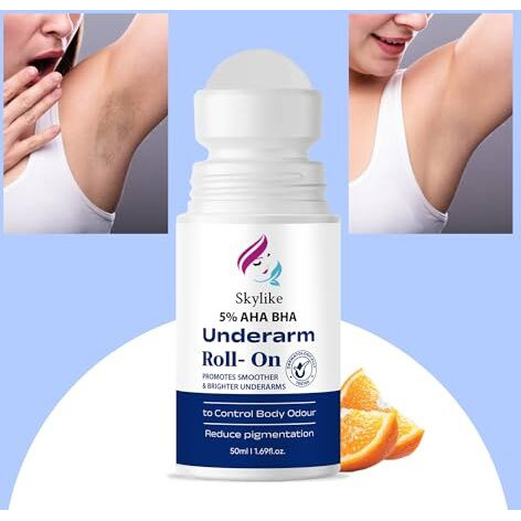 Skylike 4% Aha Bha Underarm Roll On | With 2% Lactic Acid, 1% Mandelic Acid, 1% Salicylic Acid | Prevents Odour, Reduces Pigmentation | For Radiant Underarms, 50Ml