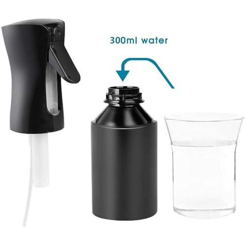 Spray Bottle Hair Water Continuous Mist Fine Aerosol Sprayer F Falkiya Empty Plastic Mister Salon Hairdressing Aerosol Curly Hairstyling Plants F Falkiya Pets Cleaning Skin Care (Black-300Ml)