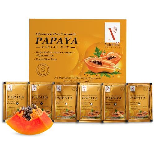 Nutriglow Natural's Advanced Pro Formula Papaya Facial Kit For Glowing Skin Cleanup Kit For Even Skin Tone, 60Gm
