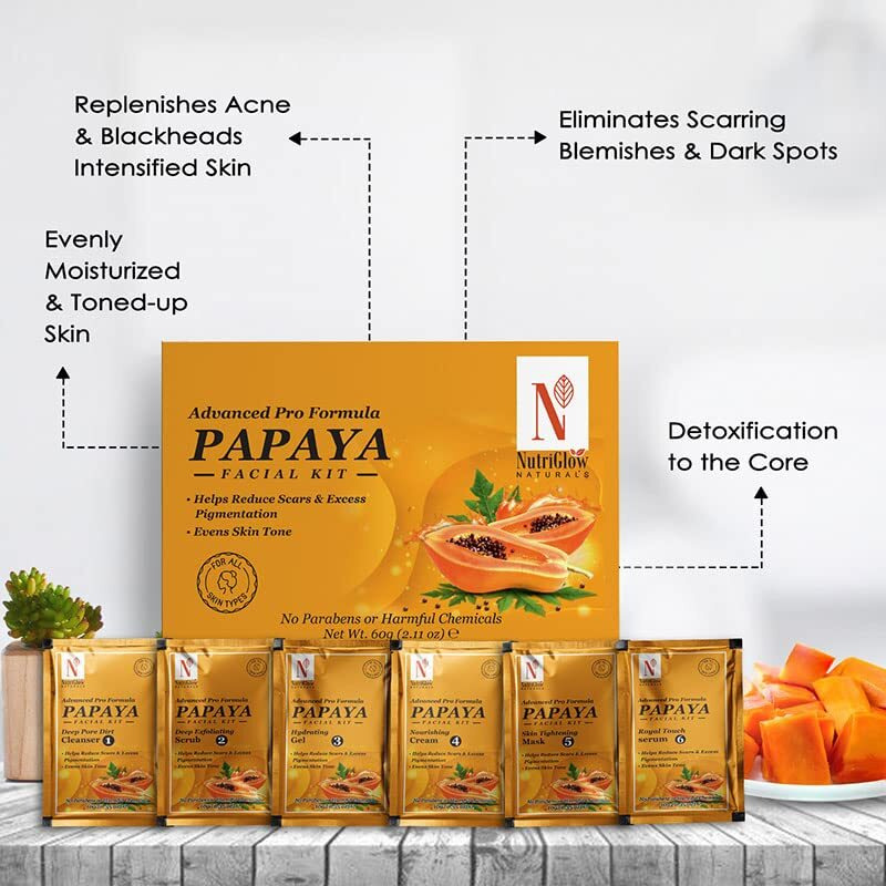 Nutriglow Natural's Advanced Pro Formula Papaya Facial Kit For Glowing Skin Cleanup Kit For Even Skin Tone, 60Gm