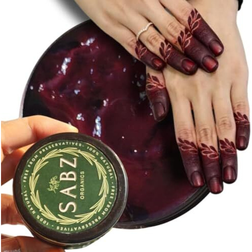Sabz Organics Instant Henna Dip In Dark Maroon  Ready-To-Use Mehndi Paste For Hands & Bridal Designs | Fast Stain, Chemical-Free, Natural Instant Henna Color (No Stickers Included)