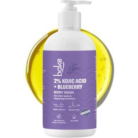 Bake 2% Kojic Acid Brightening Body Wash With Glycolic Acid & Alpha Arbutin | De-Tan Body Wash | For Pigmentation & Tan Removal | For Dark Knees & Elbows | Dark Spots & Sun Damage | 250Ml