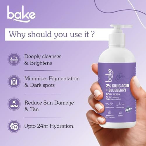 Bake 2% Kojic Acid Brightening Body Wash With Glycolic Acid & Alpha Arbutin | De-Tan Body Wash | For Pigmentation & Tan Removal | For Dark Knees & Elbows | Dark Spots & Sun Damage | 250Ml