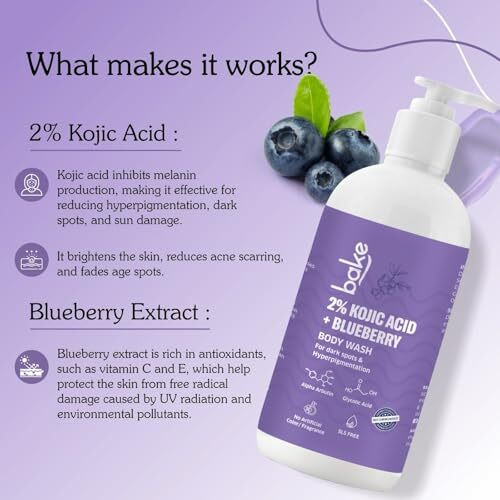 Bake 2% Kojic Acid Brightening Body Wash With Glycolic Acid & Alpha Arbutin | De-Tan Body Wash | For Pigmentation & Tan Removal | For Dark Knees & Elbows | Dark Spots & Sun Damage | 250Ml