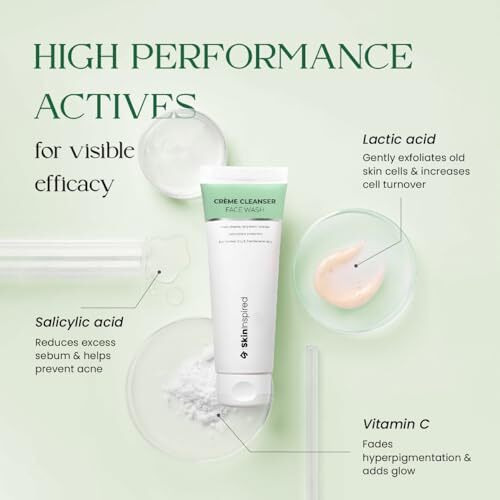 Skininspired Crme Cleanser Facewash | Complete Cleansing | Skin Brightening | Moisturising | For Normal, Combination, Oily & Acne-Prone Skin | Salicylic Acid + Lactic Acid + Vitamin C | 70 Ml
