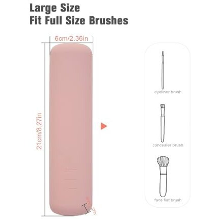 Inovera (Label) Silicone Large Makeup Brush Holder, Cosmetic Face Brushes Pouch, Magnetic Anti-Fall Out, Soft And Sleek Makeup Tools Organizer For Travel (Light Pink, Width6 Cm)
