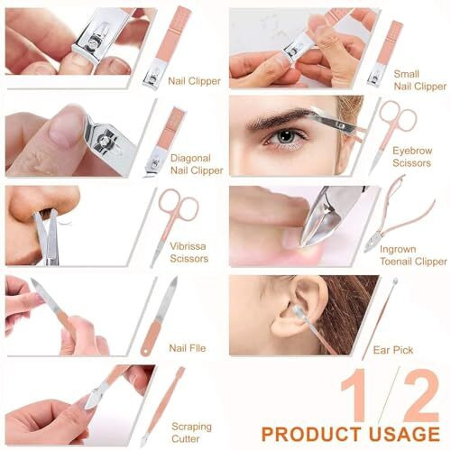 Anticmart || Stainless Steel Professional Manicure Set Nail Cutter || Women Nail Scissors Luxury Grooming Kit Manicure Pedicure Kit || Women Nail Art Remover Needle (Multicolor) (16 In 1 Manicure Set)