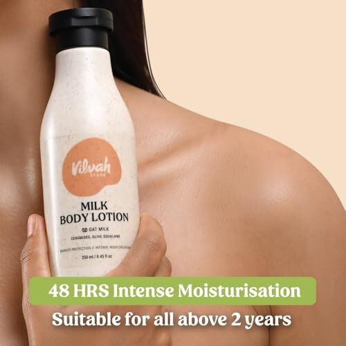 Vilvah Store Milk Body Lotion, Repairs Skin Barrier, 48Hr Moisturization, Intense Hydration With Oat Milk, Ceramides And Olive Squalane, For Men And Women, All Skin Types, 250Ml