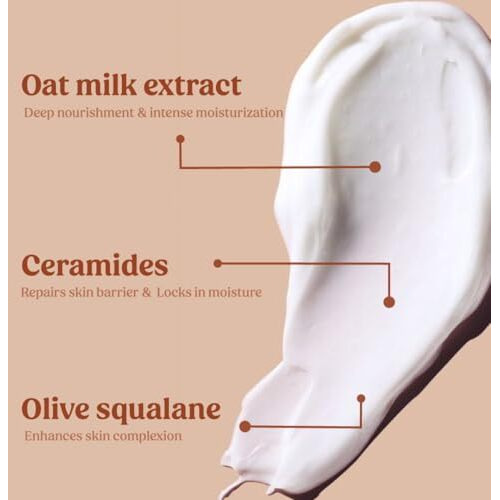 Vilvah Store Milk Body Lotion, Repairs Skin Barrier, 48Hr Moisturization, Intense Hydration With Oat Milk, Ceramides And Olive Squalane, For Men And Women, All Skin Types, 250Ml