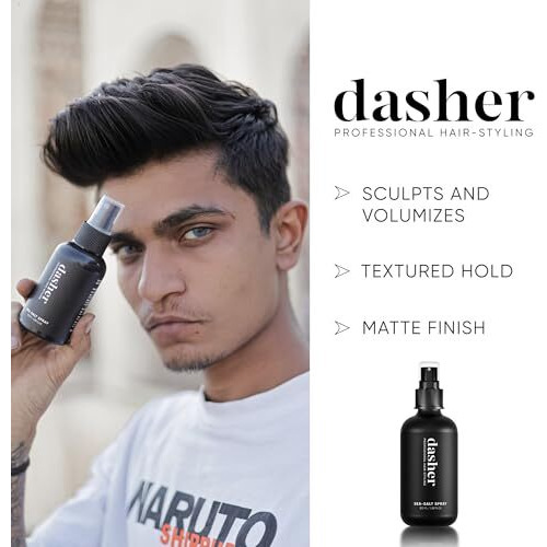 Dasher Sea Salt Spray (100Ml) & Cream Pomade (100G), Medium Hold Puck, Water-Based, Volumizes & Texturizes Hair, With Bhringraj & Vitamin E