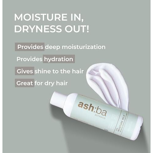 Ashba Botanics Curl Moisture Milk For Very Dry, Frizzy, Damaged, Curly & Wavy Hair | Leave In Cream With Moringa, Argan & Shea Butter For Deep Moisture, Frizz Control & Shine | For Men & Women - 100Ml