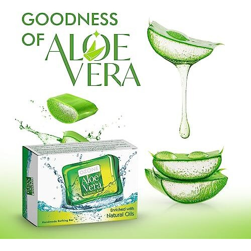 Ozone Ayurvedic Aloe Vera Bathing Bar | Soap For Men & Women | Ideal For Glowing, Nourishing & Moisturizing Skin | Enriched With Aloe Vera Extract And Natural Oils | Paraben Free | 125G (Pack Of 6)