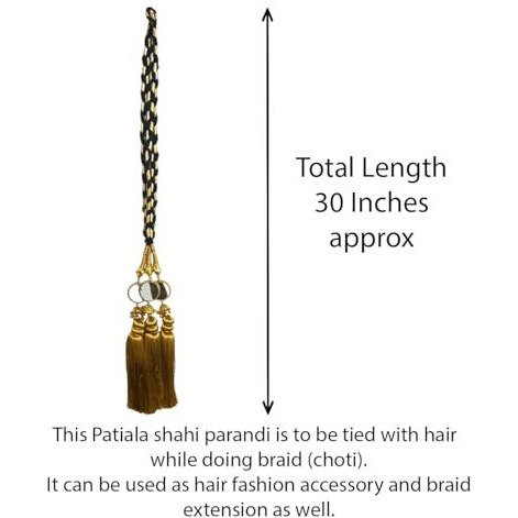 Vtn Women's Patiala Shahi Parandi/Paranda/Traditional Braid Extension/Punjabi Choti With Mirror & Tassles (Dno7-Golden)