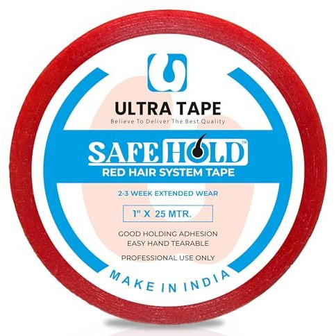Safehold Hair Patch Red Tape| Hair Wig Red Tape | Ultra Hold Tape | Double-Sided Hair Patch Red Tape | Cotton-Cloth Red Tape | Waterproof | Maximum Hold Upto 2 Weeks (Red, 1 Inch, 25 Metre)(Pack Of 1)