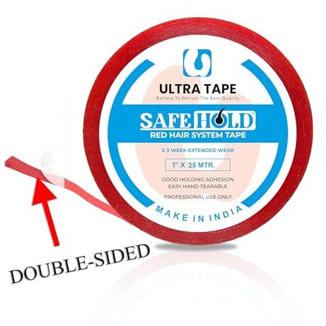 Safehold Hair Patch Red Tape| Hair Wig Red Tape | Ultra Hold Tape | Double-Sided Hair Patch Red Tape | Cotton-Cloth Red Tape | Waterproof | Maximum Hold Upto 2 Weeks (Red, 1 Inch, 25 Metre)(Pack Of 1)