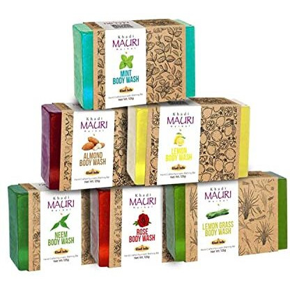 Khadi Mauri Herbal Assorted Ayurvedic Soaps Combo For Glowing Skin, 125 Gm (Pack Of 6)