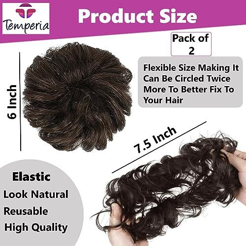 Temperia Hair Accessories For Women Stylish - Juda Hair Buns - Messy Bun Hair Extension - Artificial Fake Donuts Maker Scrunchies - With Elastic Rubber Band - Natural Brown - 2 Pc - (25Gr)