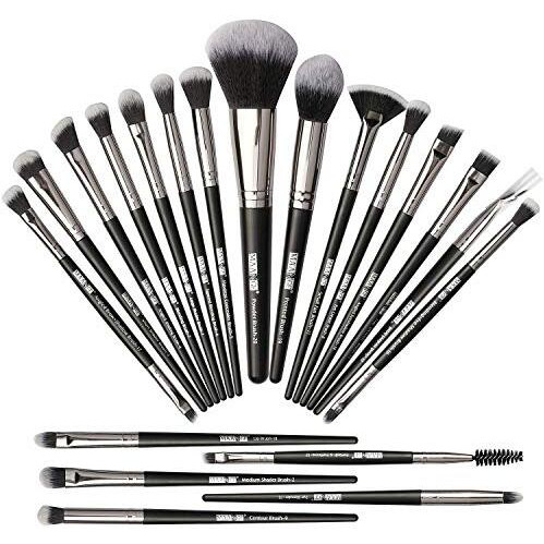 Maange Makeup Brush Set 20 Pcs Foundation Eyeshadow Blush Brush Kabuki Blending Concealers Face Powder Eye Make Up Brushes Set Kit (Black Silver)