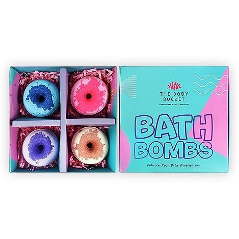 The Body Bucket - Aqua, Rose, Lavender & Vanilla Donut Bath Bombs | All Natural Handcrafted With Aromatic Fragrance - Bath Gift For Kids, Men & Women 65 Gm Each (Pack Of 4)