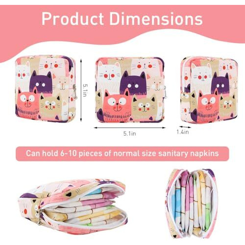 Palay 2Pcs Sanitary Napkin Storage Bag, Cartoon Cotton Sanitary Napkin Pouch, Menstrual Pad Bag With Zipper, Multi-Purpose Storage Bag For Napkin, Lipstick, Sanitary Pads, Mini Cosmetic Bag Wash Bag