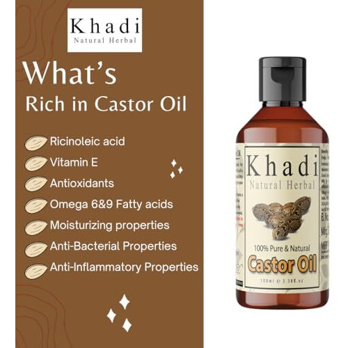 Khadi Natural Herbal Castor Oil For Hair Growth | Cold Pressed Castor Oil For Skin And Healthy Hair Growth | Pure And Natural Castor Oil (Pack Of 100Ml)