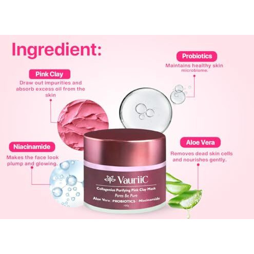 Vauriic De-Tan Face Mask For Glowing Skin| Clay Mask With Lactic Acid For Tan Removal, Reduction In Blackheads, Instant Brightening| New-Age Ubtan Face Pack For All Skin Types | Men & Women- 100G
