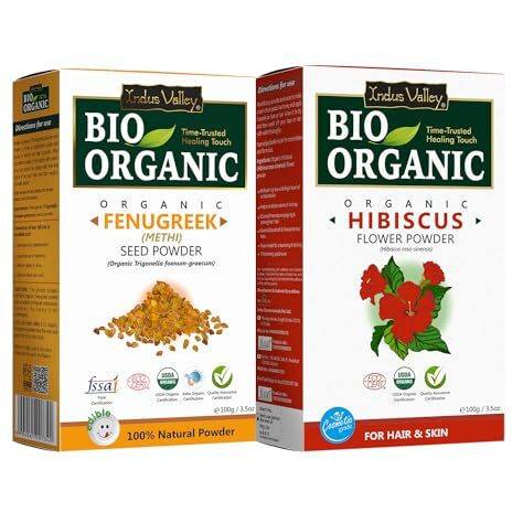 Indus Valley Bio Organic Natural And Pure Fenugreek Powder (Methi Powder) With Hibiscus Powder | Hibiscus Rosa-Sinensis For Skin Care & Hair Care (100G*2200G)