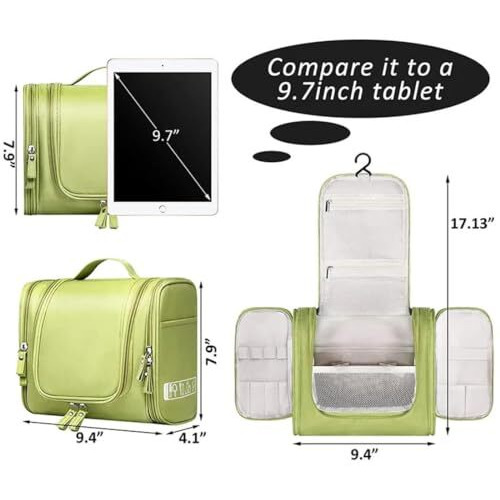 Ts With Techsun Toiletry Cosmetic Makeup Bag For Women, Travel Organizer Waterproof Shower Wash Bag, Travel Kit Pack With Hanging Hook, Travel Essentials Pouch (Green), 5.7 Cm