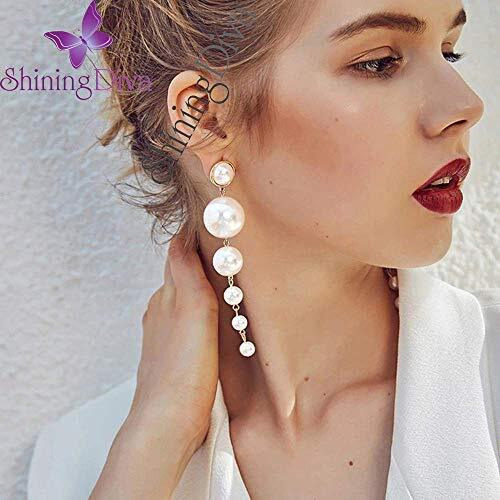 Shining Diva Fashion Women's Stylish Long Gold Plated Drop Earrings (White 9900Er)
