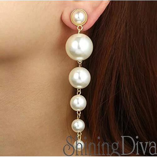 Shining Diva Fashion Women's Stylish Long Gold Plated Drop Earrings (White 9900Er)
