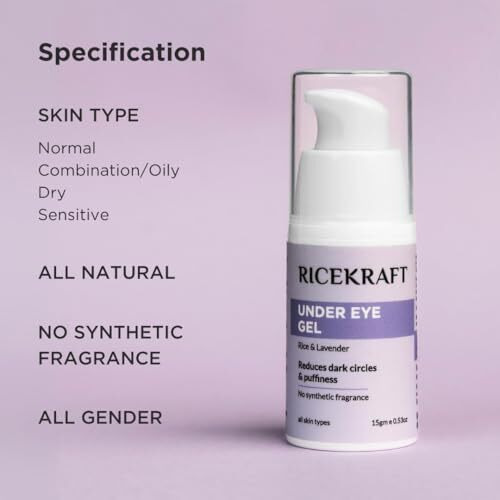 Ricekraft Under Eye Cream For Dark Circles, Wrinkles, Puffy Eyes, Anti Ageing | Cruelty-Free, Paraben Free | With Rice Extract, Lavender, Green Tea | No Synthetic Fragrance | For Men And Women - 15G