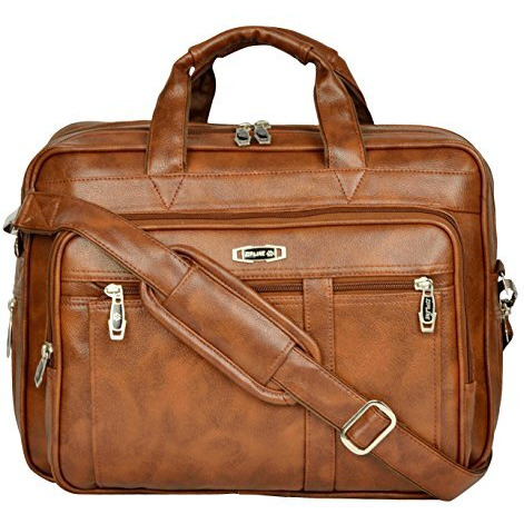 Zipline Office Laptop Synthetic Leather Executive Formal 15.6 Inch Laptop & Macbook Messenger/Office Bag For Men Women (Tan)