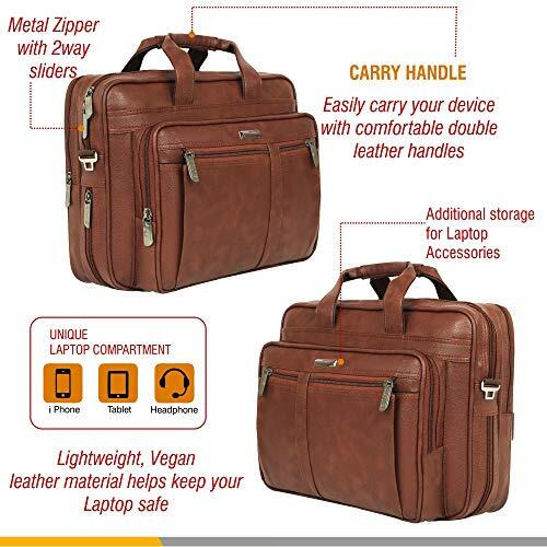 Zipline Office Laptop Synthetic Leather Executive Formal 15.6 Inch Laptop & Macbook Messenger/Office Bag For Men Women (Tan)