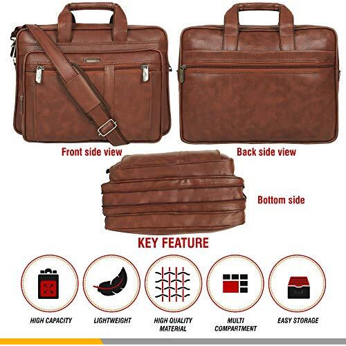 Zipline Office Laptop Synthetic Leather Executive Formal 15.6 Inch Laptop & Macbook Messenger/Office Bag For Men Women (Tan)