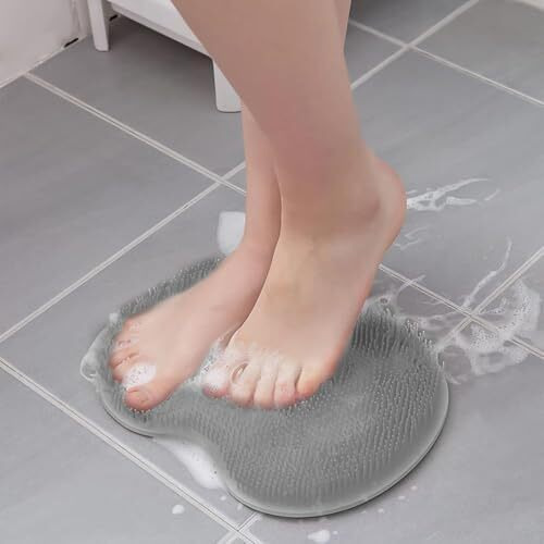 Shower Foot Scrubber Mat With Non-Slip Suction Cups, Silicone Foot Brush Cleaner Massage For Dead Skin Remover, Improves Foot Circulation (Grey)