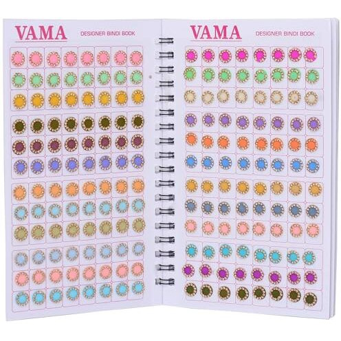 Vama Self-Adhesive Fashions Multicolor Round Pastel English Mint Colors Stone Border Booklet Forehead Sindoor Sticker Bindi Book For Women, 8 X 9.5 X 0.1 Centimeters