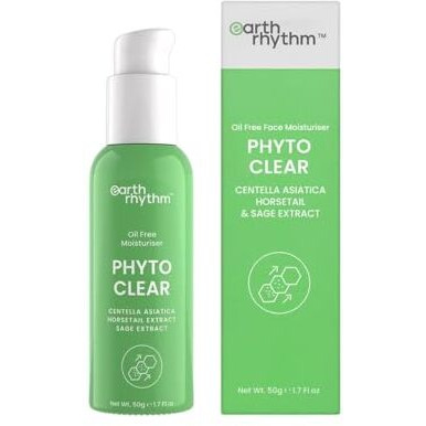 Earth Rhythm Phyto Clear Oil Free Moisturizer, Hydrates & Moisturize Skin, For Acne & Redness With Centella Asiatica, Sage Extract, For Oily & Acne Prone Skin, Men & Women - 50Ml